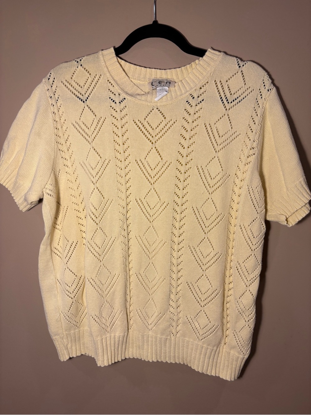 Vintage Butter Yellow Open-Knit Short Sleeve Sweater